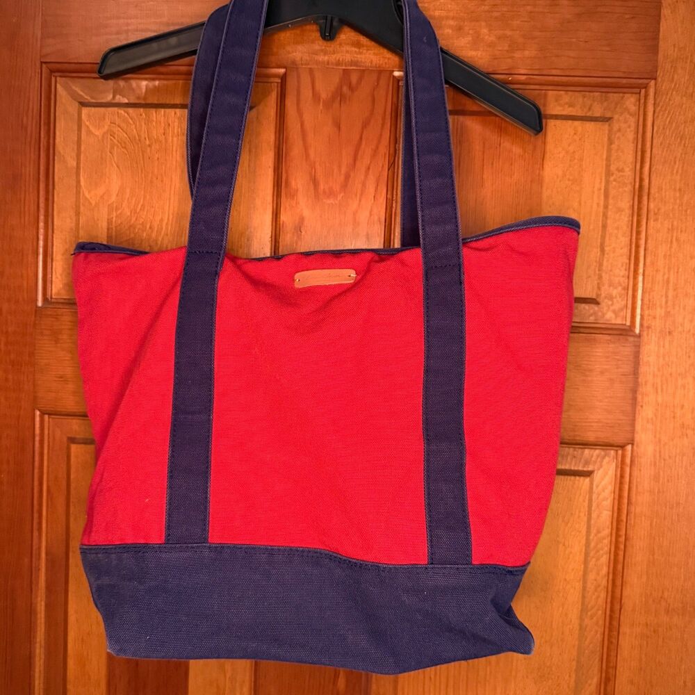 Eddie Bauer Vintage Canvas Colorblock Utility Tote Red/Navy
